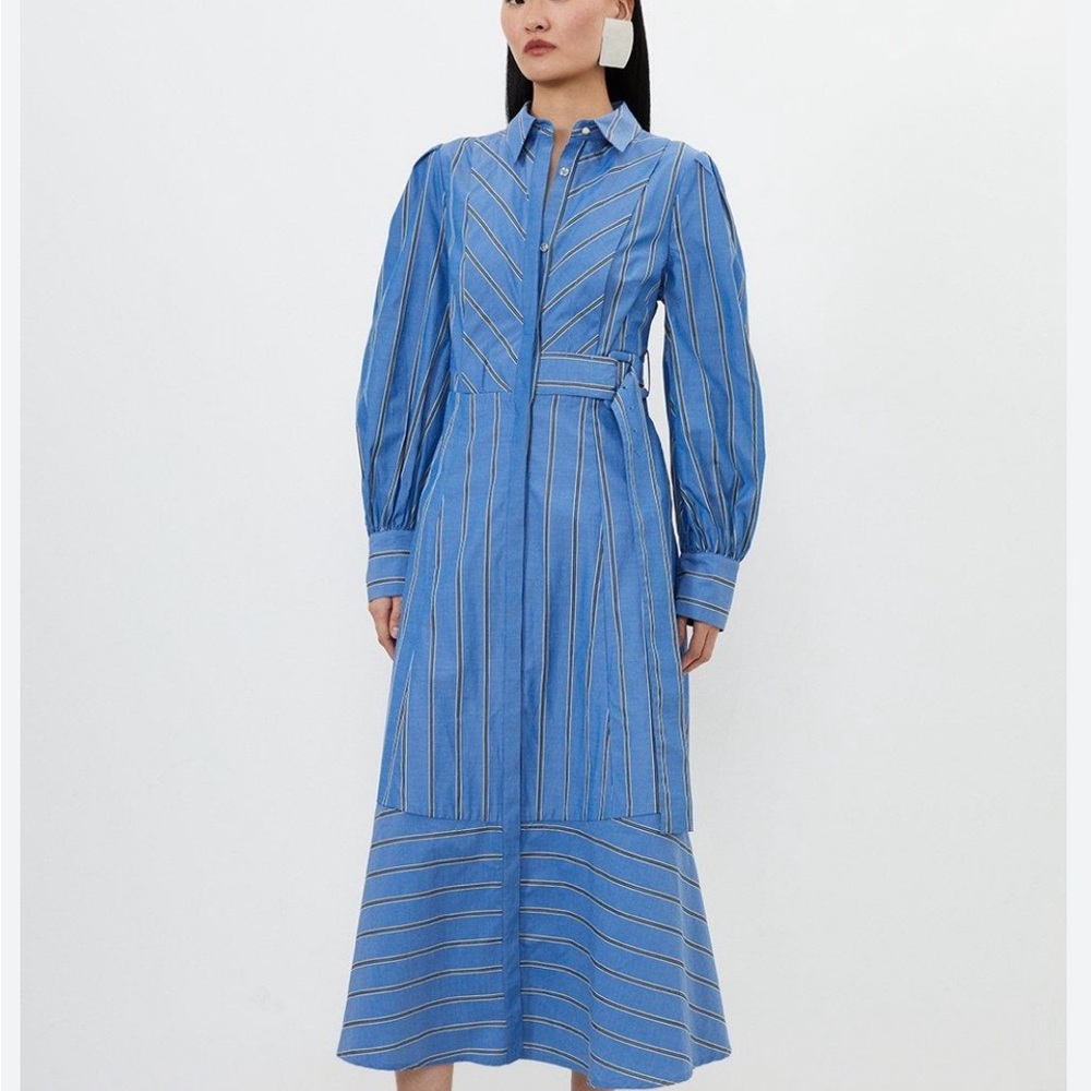 Karen Millen Petite Cotton Stripe Belted Woven Midaxi Dress